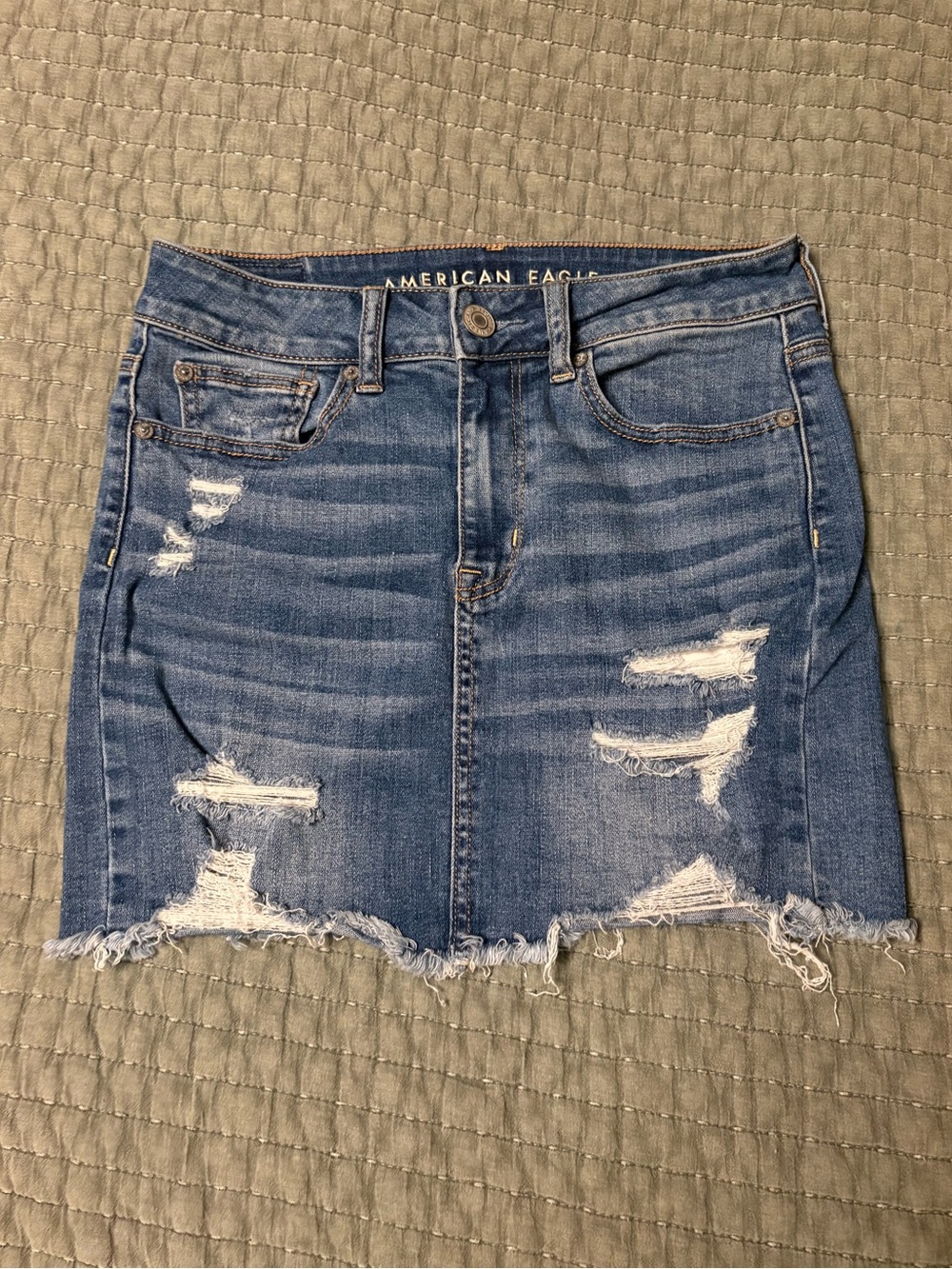 American Eagle Outfitters Distressed Denim Mini Skirt - Medium Blue